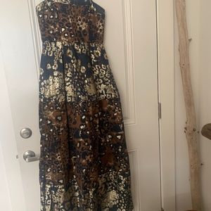 Size 6 Prom Dress Formal Aidan Mattox Strapless Animal-Print Metallic Brocade